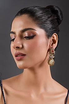 Gold Finish Kundan Polki & Citrine Dangler Earrings