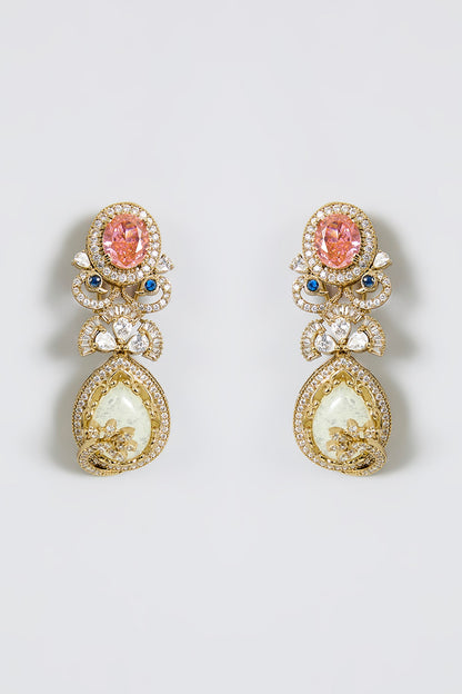 Gold Finish Kundan Polki & Citrine Dangler Earrings