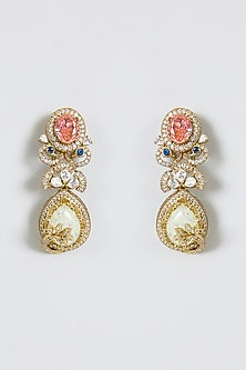 Gold Finish Kundan Polki & Citrine Dangler Earrings