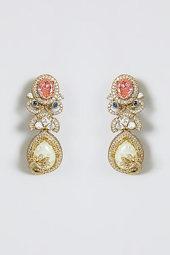 Gold Finish Kundan Polki & Citrine Dangler Earrings
