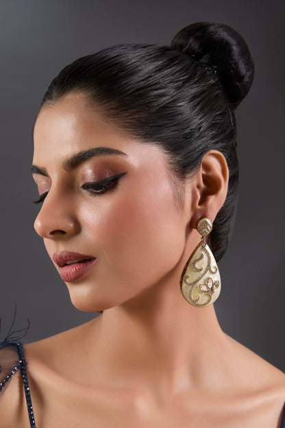 Gold Finish Zircon & Kundan Polki Dangler Earrings