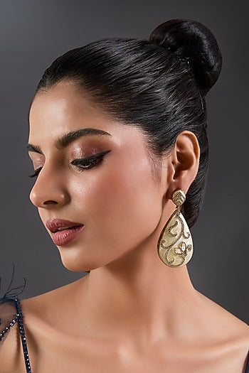 Gold Finish Zircon & Kundan Polki Dangler Earrings