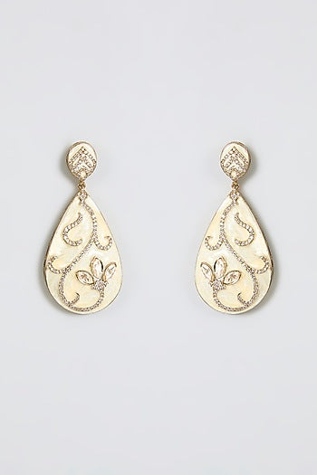 Gold Finish Zircon & Kundan Polki Dangler Earrings