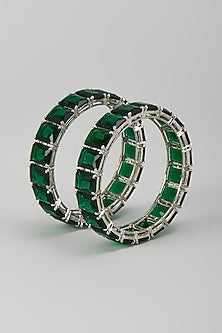 Silver Finish Emerald Bangles (Set Of 2)