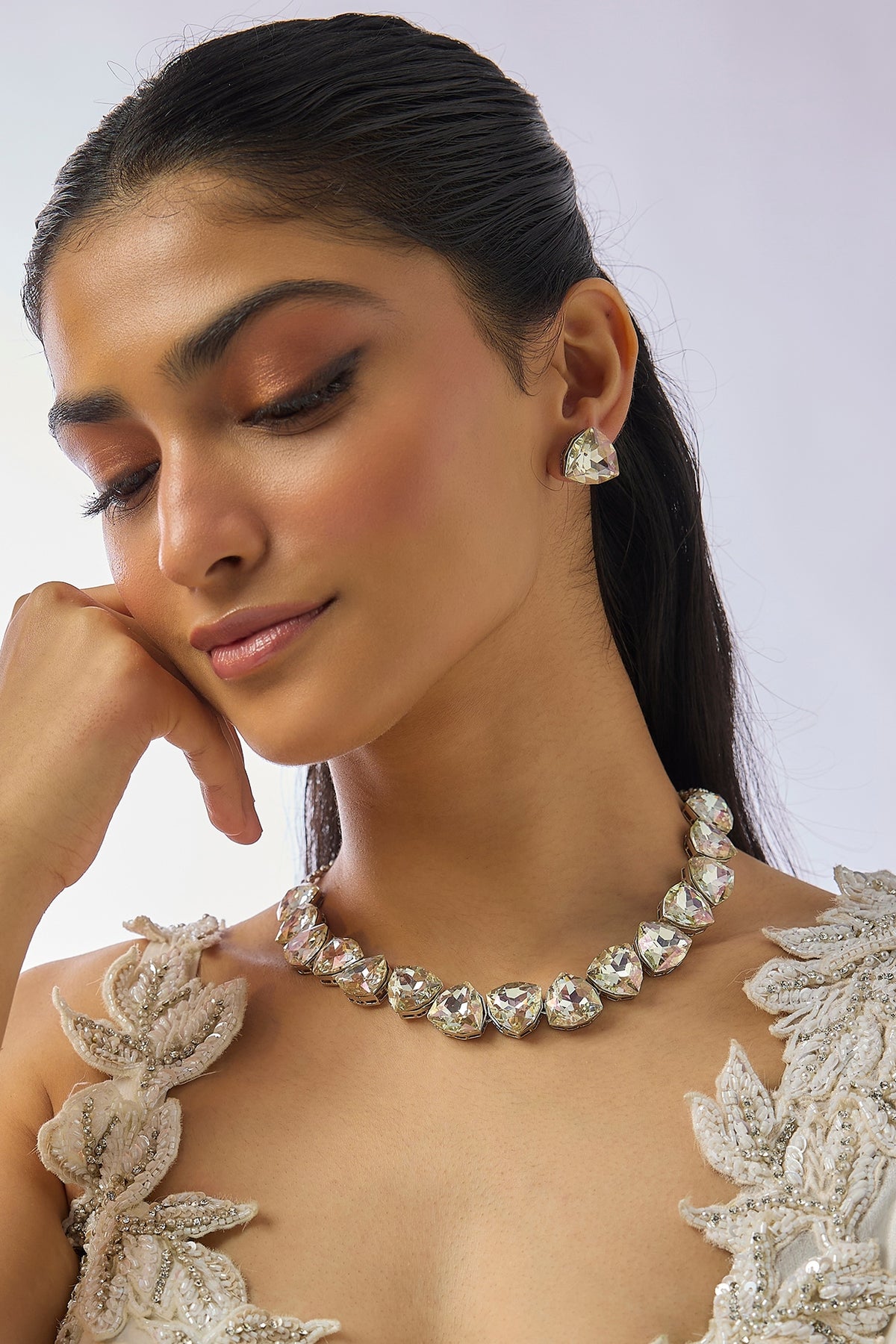 Silver Finish Zircon & Swarovski Necklace Set