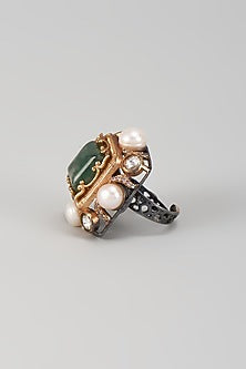 Gold Finish Emerald & Mother Of Pearl Ring