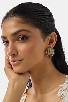 Gold Finish Zircon & Ruby Stone Stud Earrings