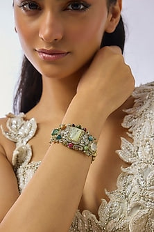 Gold Finish Kundan Polki & Multi-Colored Stone Bracelet