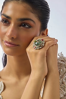 Gold Finish Emerald & Zircon Ring