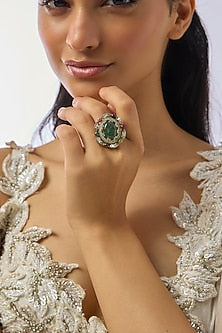 Gold Finish Emerald & Zircon Ring