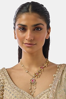 Gold Finish Kundan Polki & Pearl Long Necklace