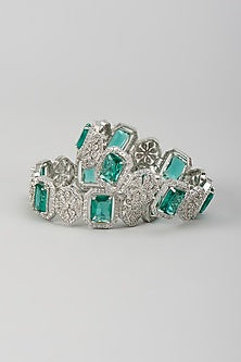 Silver Finish Zircon & Turquoise Blue Stone Bangles (Set Of 2)