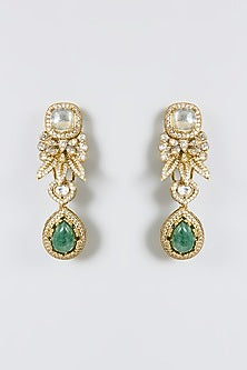Gold Finish Zircon & Emerald Stone Dangler Earrings