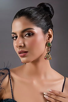 Gold Finish Zircon & Emerald Stone Dangler Earrings