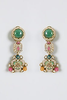 Gold Finish Zircon & Emerald Stone Dangler Earrings