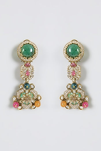 Gold Finish Zircon & Emerald Stone Dangler Earrings