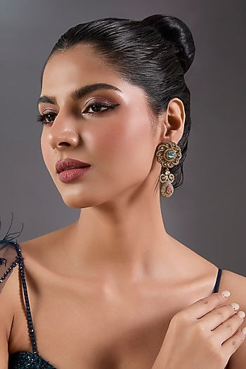 Gold Finish Sapphire & Citrine Stone Dangler Earrings