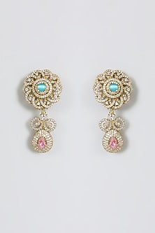 Gold Finish Sapphire & Citrine Stone Dangler Earrings
