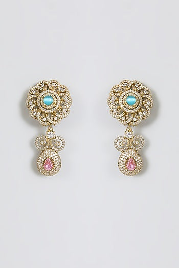 Gold Finish Sapphire & Citrine Stone Dangler Earrings