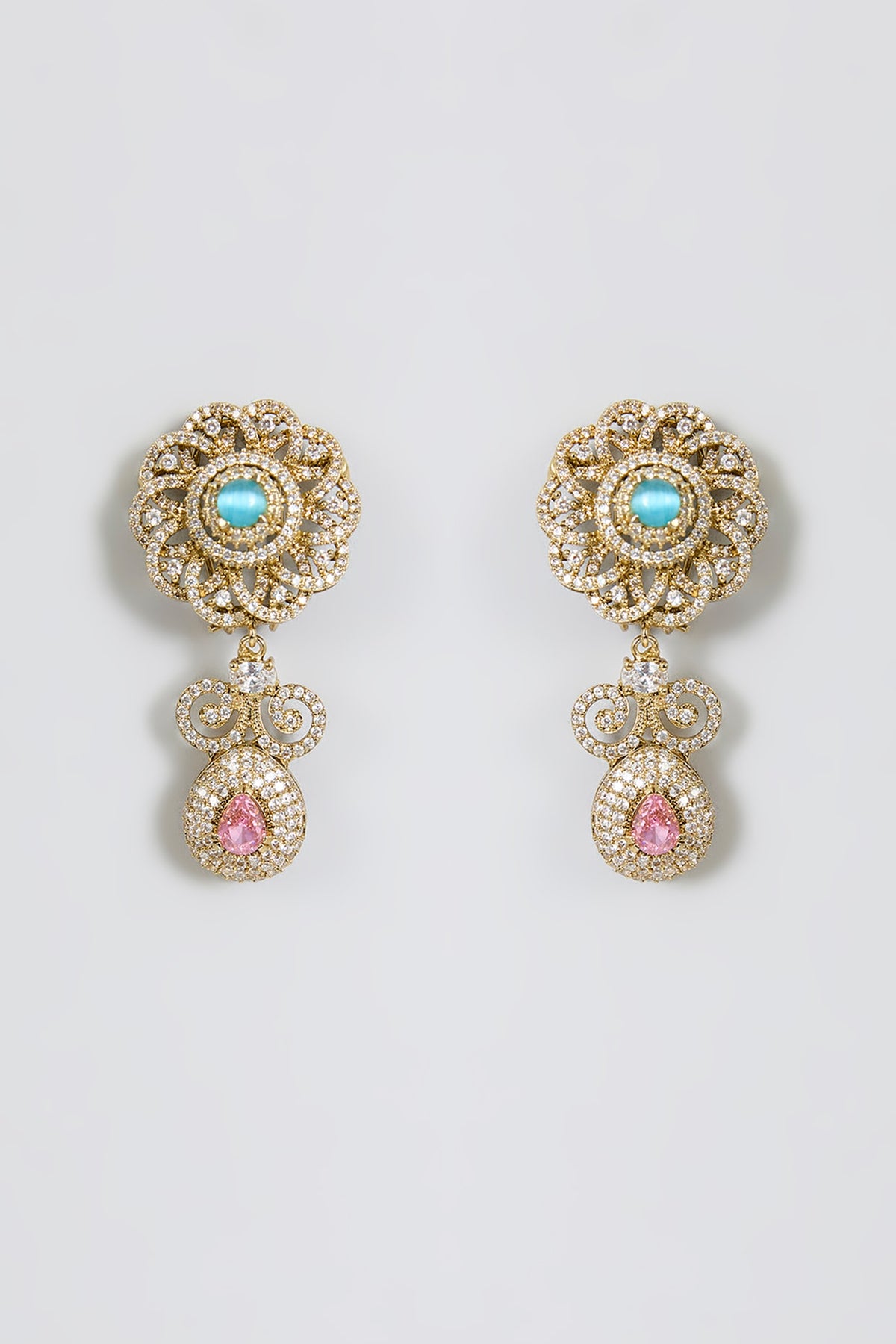Gold Finish Sapphire & Citrine Stone Dangler Earrings
