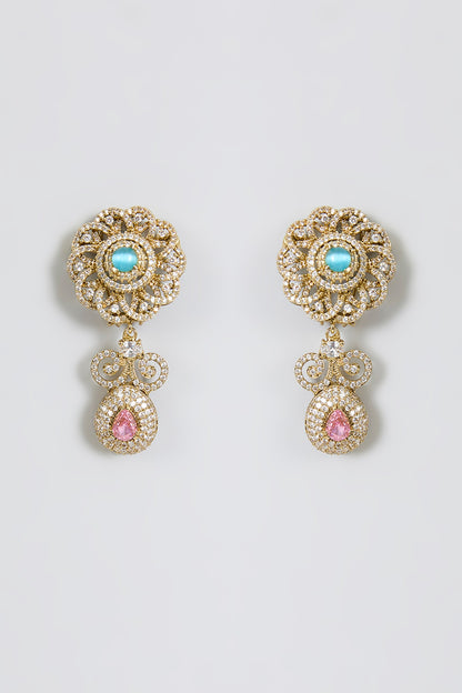 Gold Finish Sapphire & Citrine Stone Dangler Earrings