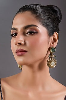 Gold Finish Zircon & Emerald Stone Dangler Earrings