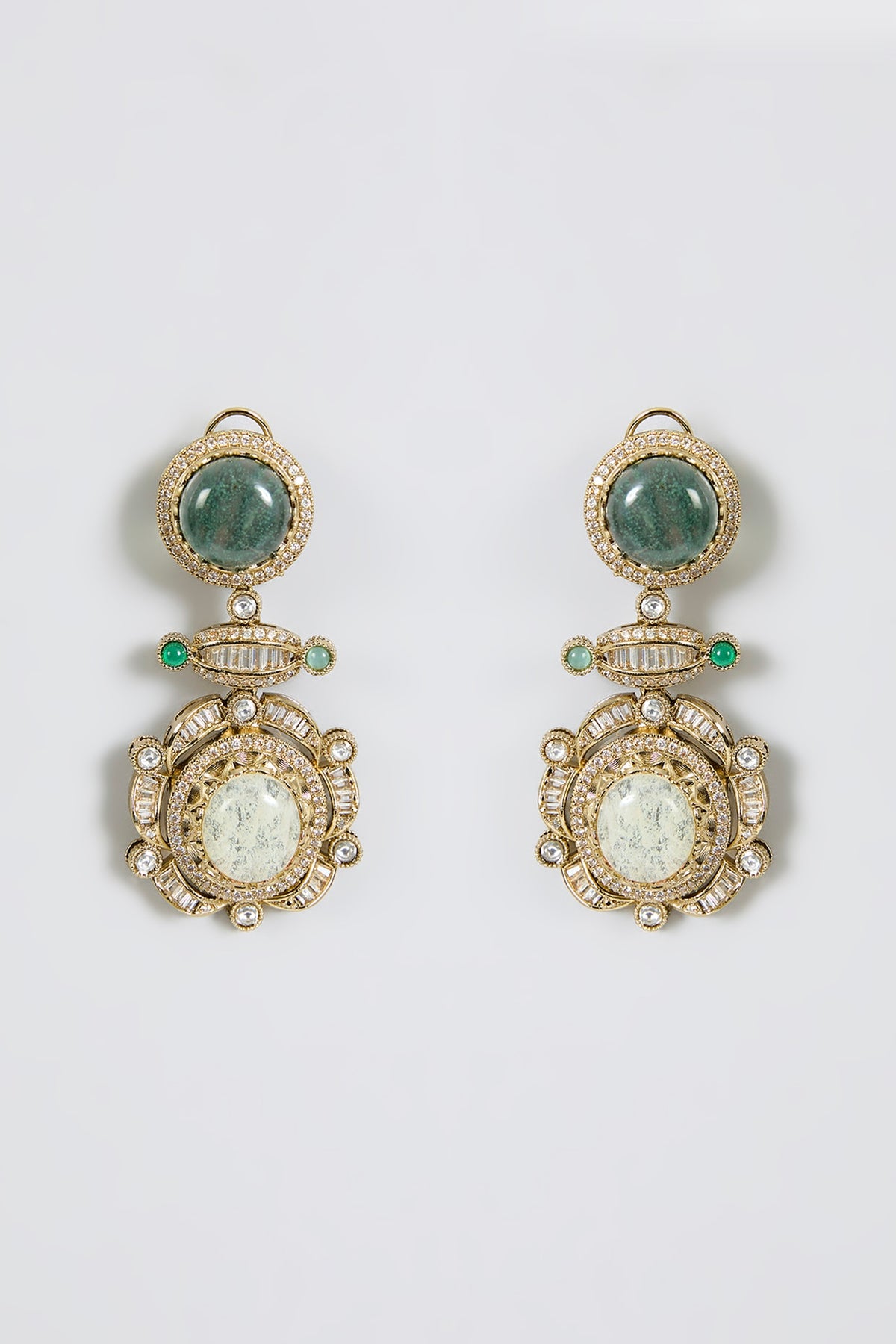 Gold Finish Zircon & Emerald Stone Dangler Earrings