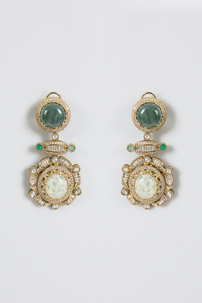 Gold Finish Zircon & Emerald Stone Dangler Earrings