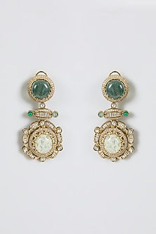 Gold Finish Zircon & Emerald Stone Dangler Earrings
