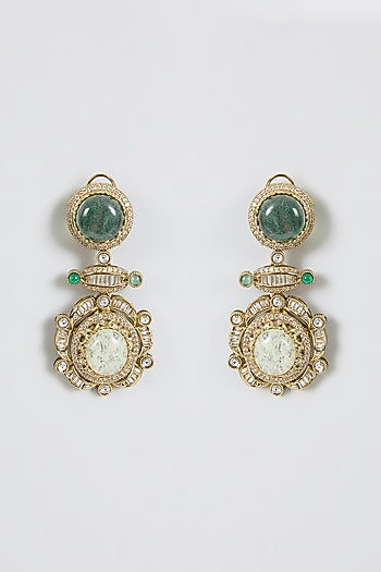 Gold Finish Zircon & Emerald Stone Dangler Earrings