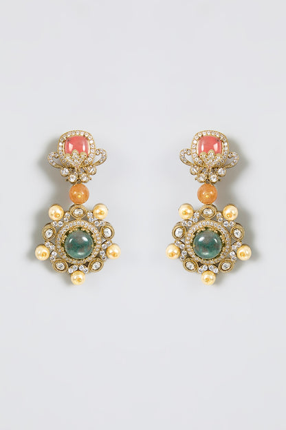Gold Finish Opal & Emerald Stone Dangler Earrings