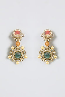 Gold Finish Opal & Emerald Stone Dangler Earrings