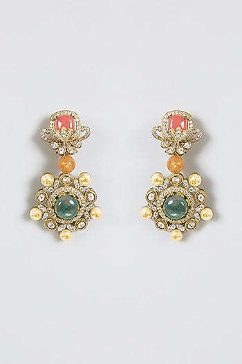 Gold Finish Opal & Emerald Stone Dangler Earrings