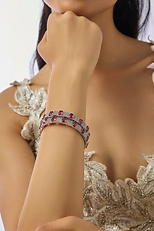 Silver Finish Zircon & Ruby Stone Bangles (Set Of 2)