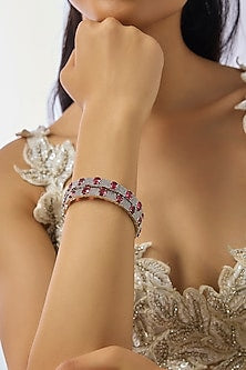 Silver Finish Zircon & Ruby Stone Bangles (Set Of 2)
