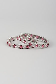 Silver Finish Zircon & Ruby Stone Bangles (Set Of 2)