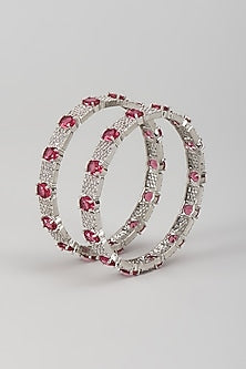 Silver Finish Zircon & Ruby Stone Bangles (Set Of 2)
