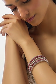 Silver Finish Zircon & Ruby Stone Bangles (Set Of 2)