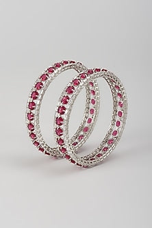Silver Finish Zircon & Ruby Stone Bangles (Set Of 2)