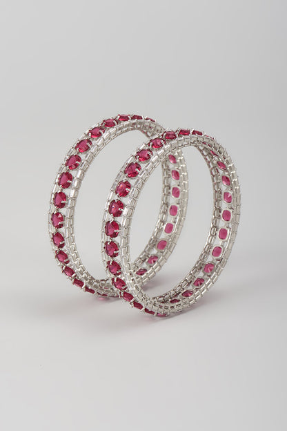 Silver Finish Zircon & Ruby Stone Bangles (Set Of 2)