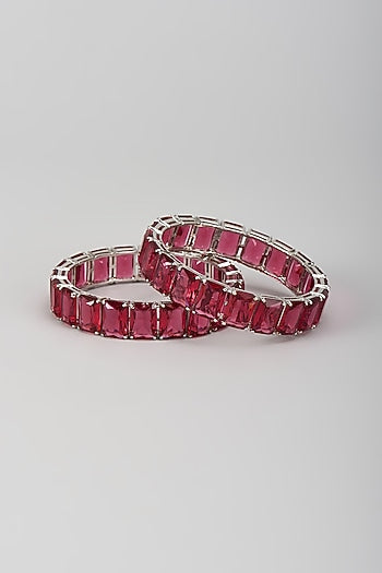 Silver Finish Zircon & Ruby Stone Bangles (Set Of 2)