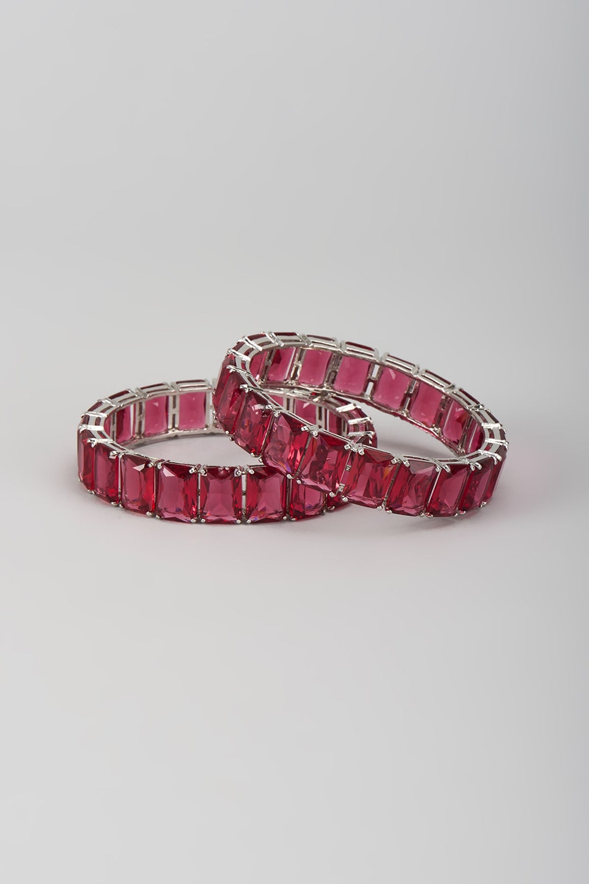 Silver Finish Zircon & Ruby Stone Bangles (Set Of 2)