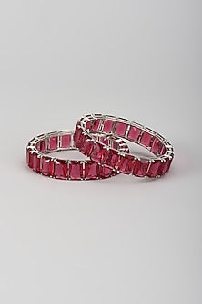 Silver Finish Zircon & Ruby Stone Bangles (Set Of 2)