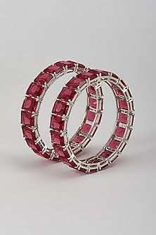 Silver Finish Zircon & Ruby Stone Bangles (Set Of 2)