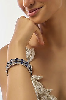 Silver Finish Zircon & Amethyst Stone Bangles (Set Of 2)