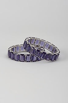 Silver Finish Zircon & Amethyst Stone Bangles (Set Of 2)