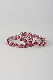 Silver Finish Zircon & Ruby Stone Bangles (Set Of 2)