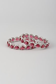 Silver Finish Zircon & Ruby Stone Bangles (Set Of 2)
