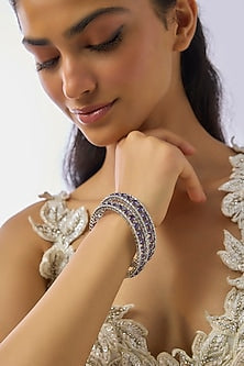 Silver Finish Zircon & Amethyst Bangles (Set Of 2)
