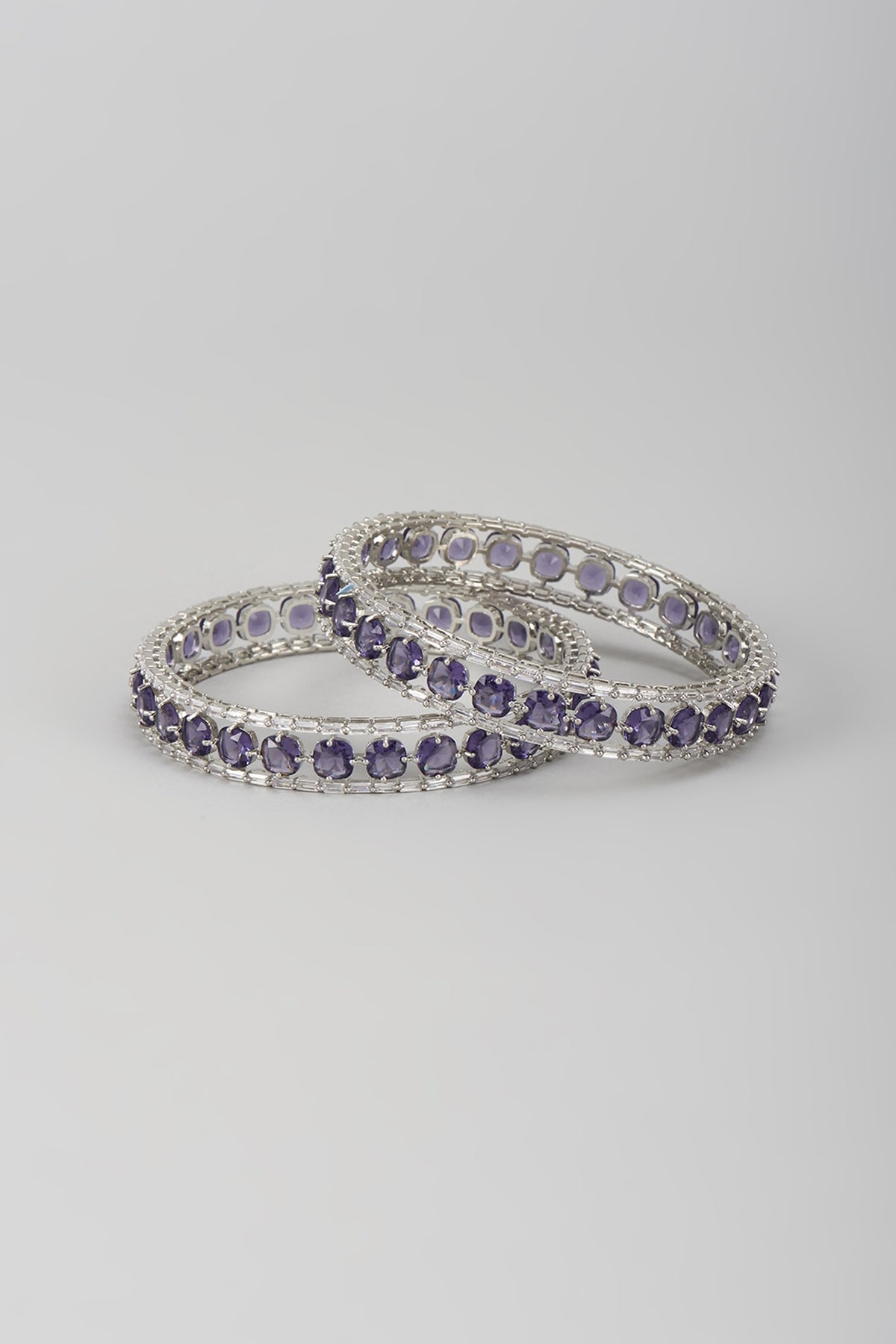 Silver Finish Zircon & Amethyst Bangles (Set Of 2)